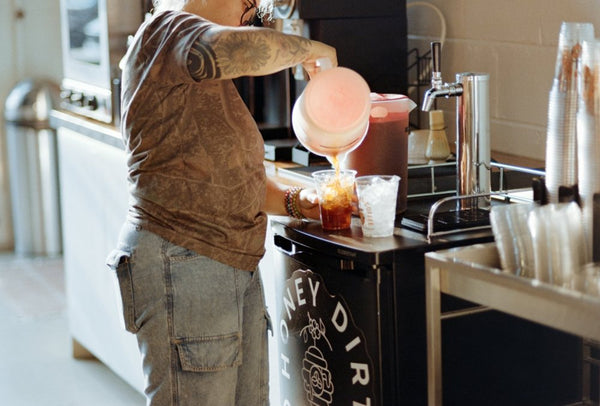 Pouring iced cold brew
