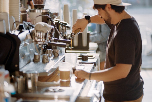 Pulling a shot at the espresso machine
