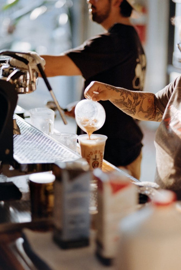 Pouring an iced latte