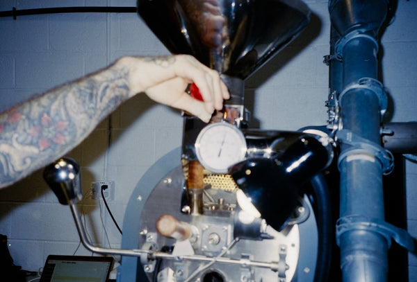 Loading the coffee roaster